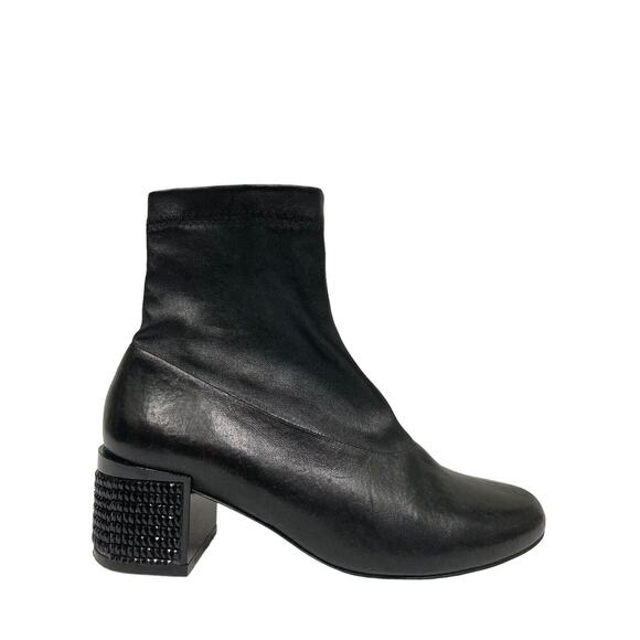 Robert Clergerie Shoes - ROBERT CLERGERIE Black Leather Bead Studded Block Heel Ankle Booties Boots 37.5